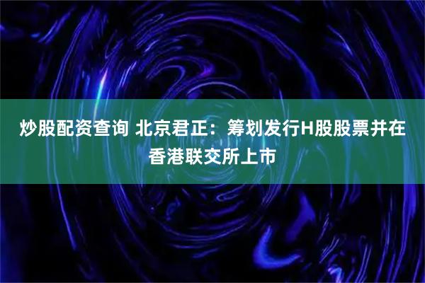 炒股配资查询 北京君正：筹划发行H股股票并在香港联交所上市