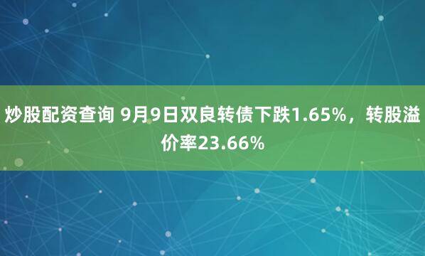 炒股配资查询 9月9日双良转债下跌1.65%，转股溢价率23.66%
